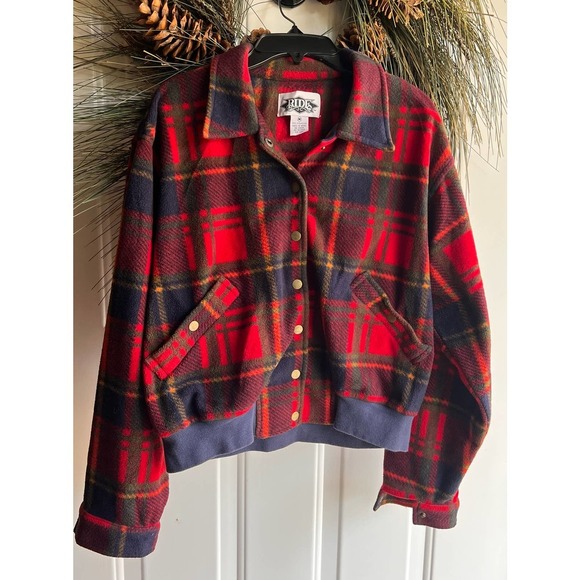 Vintage Fleece Bomber Lightweight Tartan Plaid Jacket Made in Nepal - Picture 1 of 12